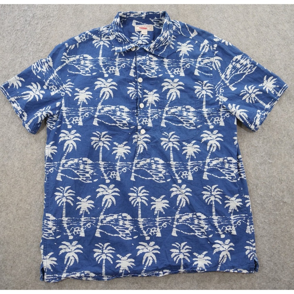 Wallace And Barnes Shirt Mens Medium Blue Floral Button Up Short Sleeve